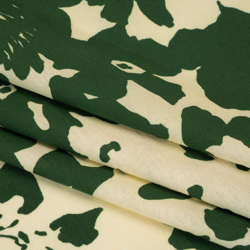 Linen and Rayon Woven - Hunter Green and Cream Big Floral - Rorschach Rosettes Print - Mood Exclusive Acadia Collection - Folded