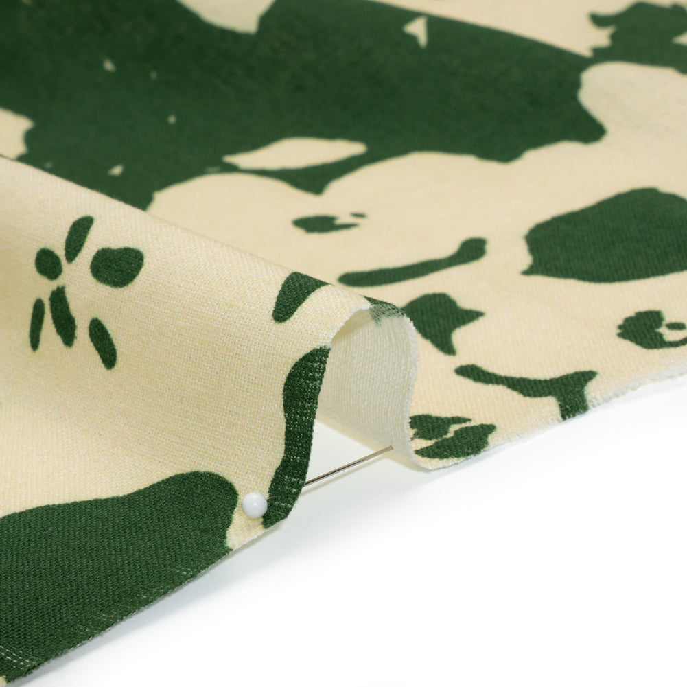 Linen and Rayon Woven - Hunter Green and Cream Big Floral - Rorschach Rosettes Print - Mood Exclusive Acadia Collection - Detail