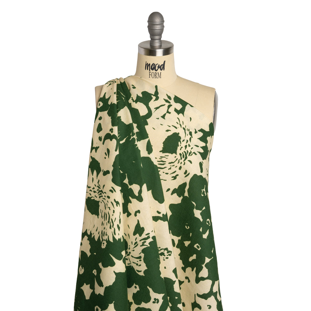 Linen and Rayon Woven - Hunter Green and Cream Big Floral - Rorschach Rosettes Print - Mood Exclusive Acadia Collection - Drape