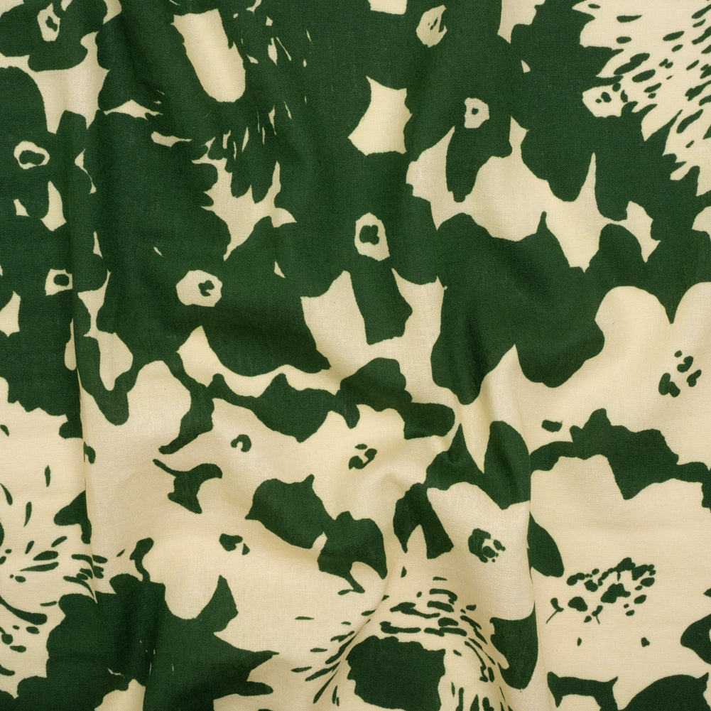 Linen and Rayon Woven - Hunter Green and Cream Big Floral - Rorschach Rosettes Print - Mood Exclusive Acadia Collection