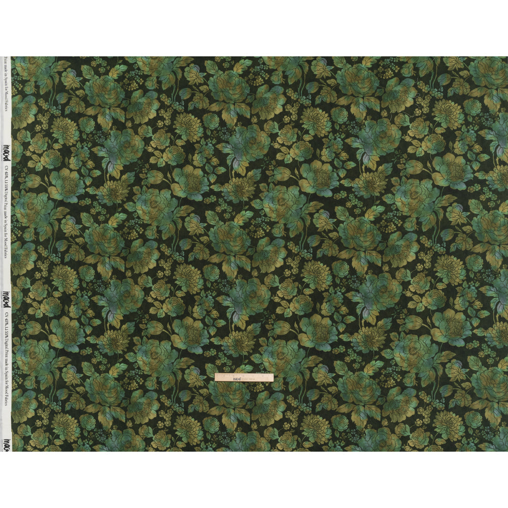 Linen and Rayon Woven - Green, Olive and Navy Floral - Secret Garden Print - Mood Exclusive Acadia Collection - Full