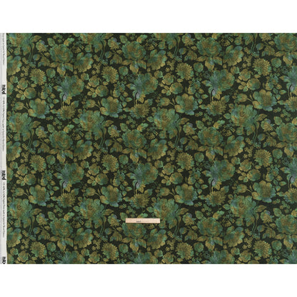Linen and Rayon Woven - Green, Olive and Navy Floral - Secret Garden Print - Mood Exclusive Acadia Collection