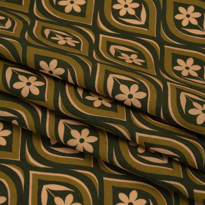 Linen and Rayon Woven - Olive, Hunter Green, and Beige Floral Ogees - Woodland Blooms Print - Mood Exclusive Acadia Collection