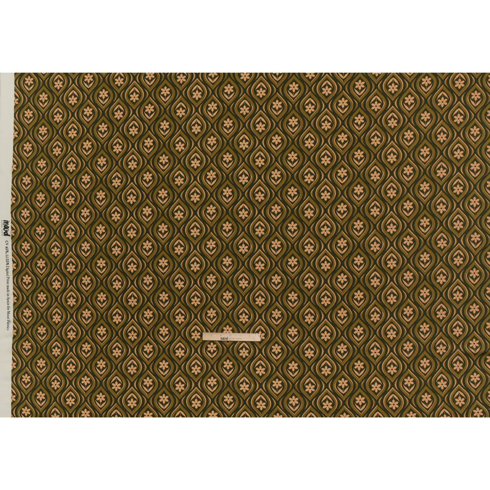 Linen and Rayon Woven - Olive, Hunter Green, and Beige Floral Ogees - Woodland Blooms Print - Mood Exclusive Acadia Collection - Full