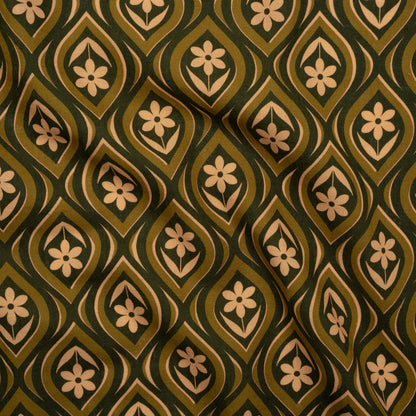Linen and Rayon Woven - Olive, Hunter Green, and Beige Floral Ogees - Woodland Blooms Print - Mood Exclusive Acadia Collection