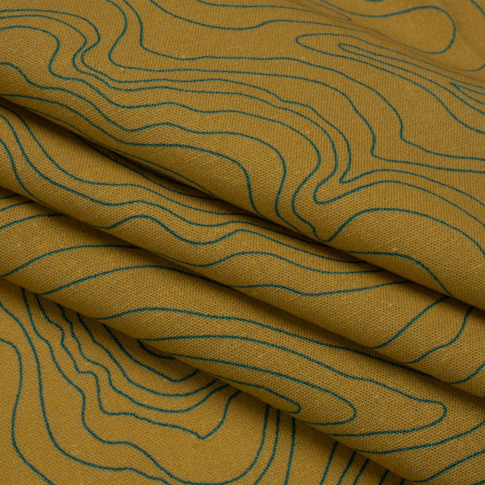 Linen and Rayon Woven - Olive and Hunter Green Abstract Lines - Topographic Map Print - Mood Exclusive Acadia Collection - Folded