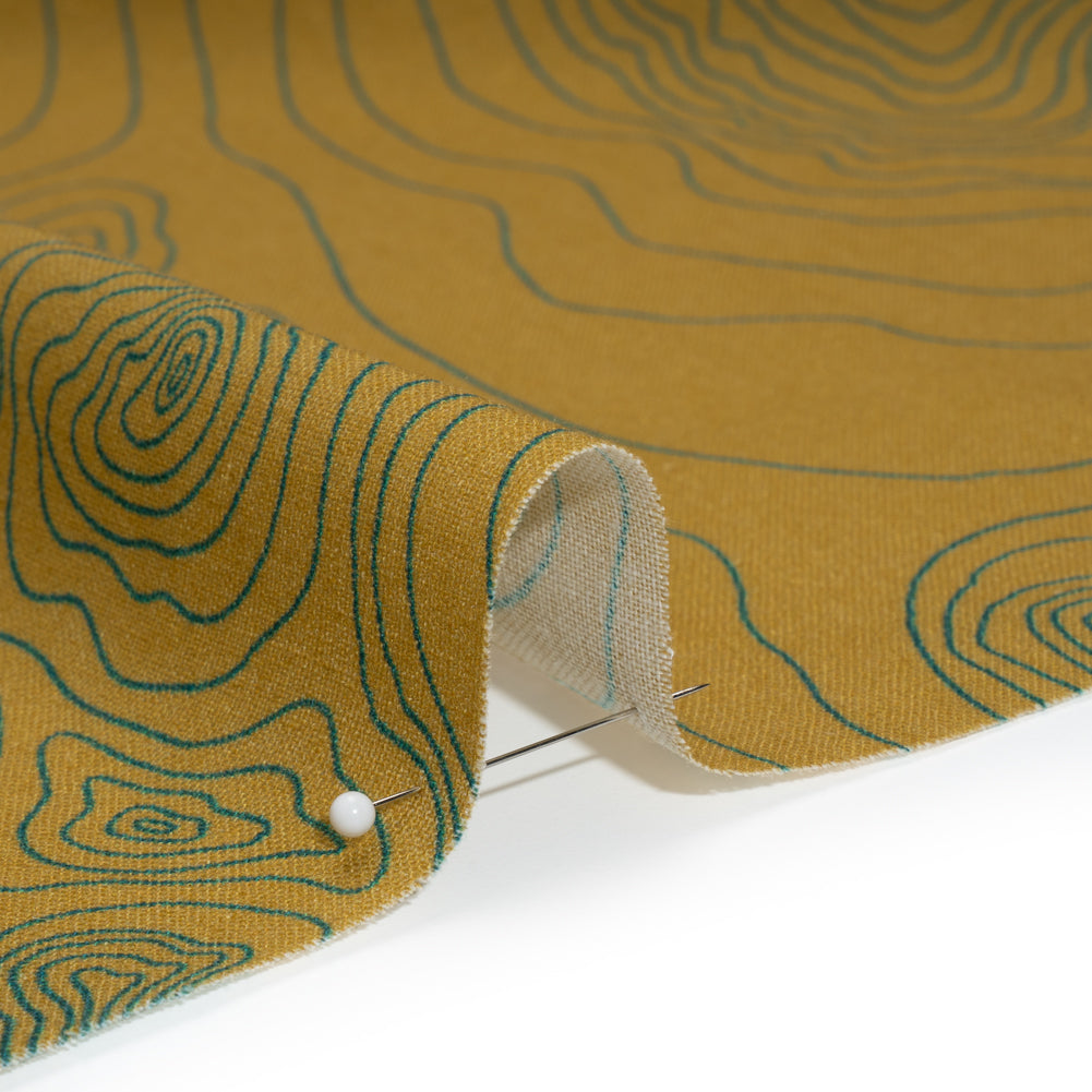 Linen and Rayon Woven - Olive and Hunter Green Abstract Lines - Topographic Map Print - Mood Exclusive Acadia Collection - Detail