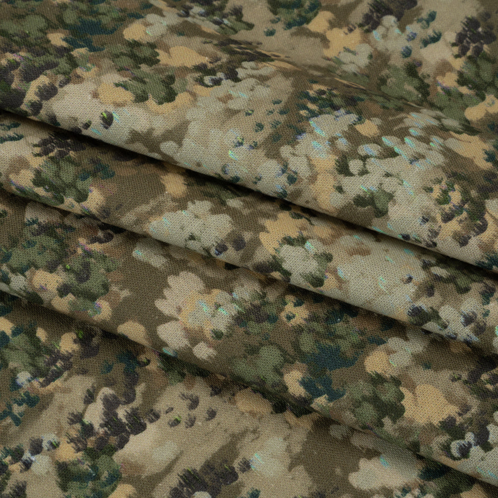 Linen and Rayon Woven - Olive, Green and Beige Abstract Dots - Forest Lookout Print - Mood Exclusive Acadia Collection - Folded