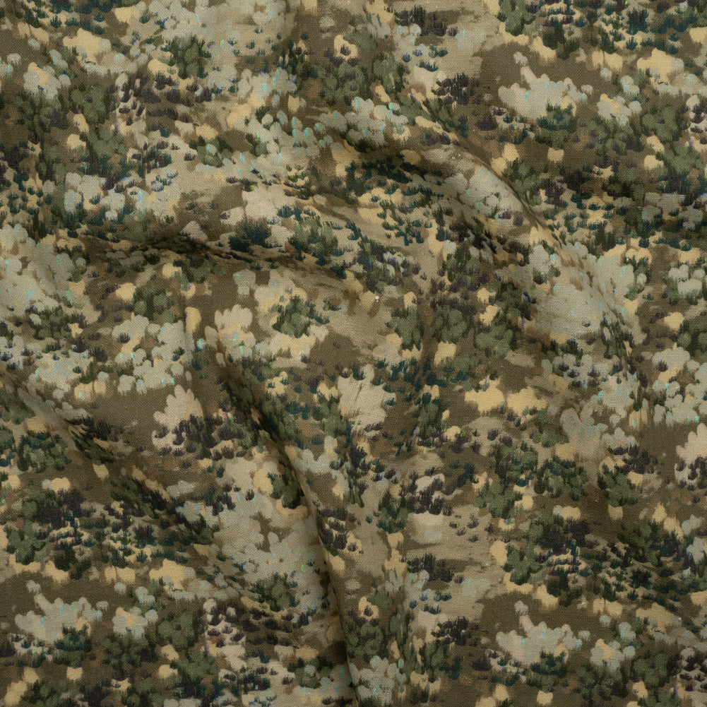 Linen and Rayon Woven - Olive, Green and Beige Abstract Dots - Forest Lookout Print - Mood Exclusive Acadia Collection