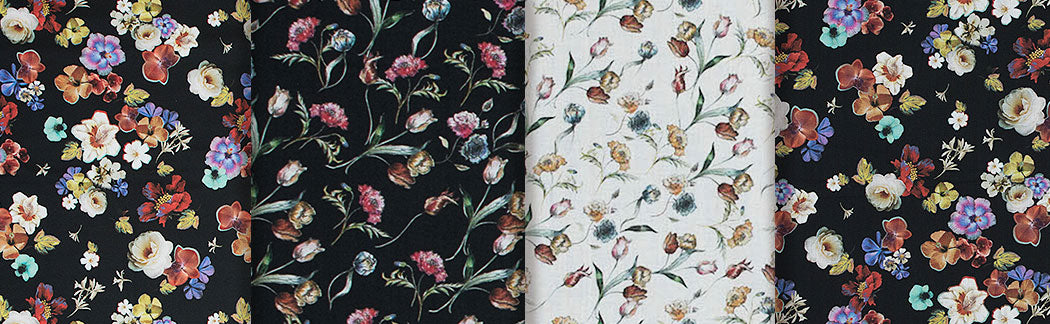 Floral fabric on a table with a white background