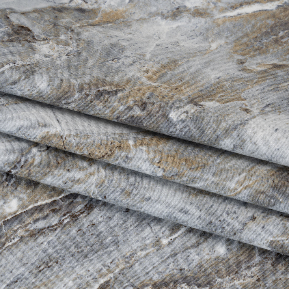 Stonehenge Quilting Cotton by Northcott - Warm Gray Marble 5 Stone Swirl - Surfaces Collection - Folded