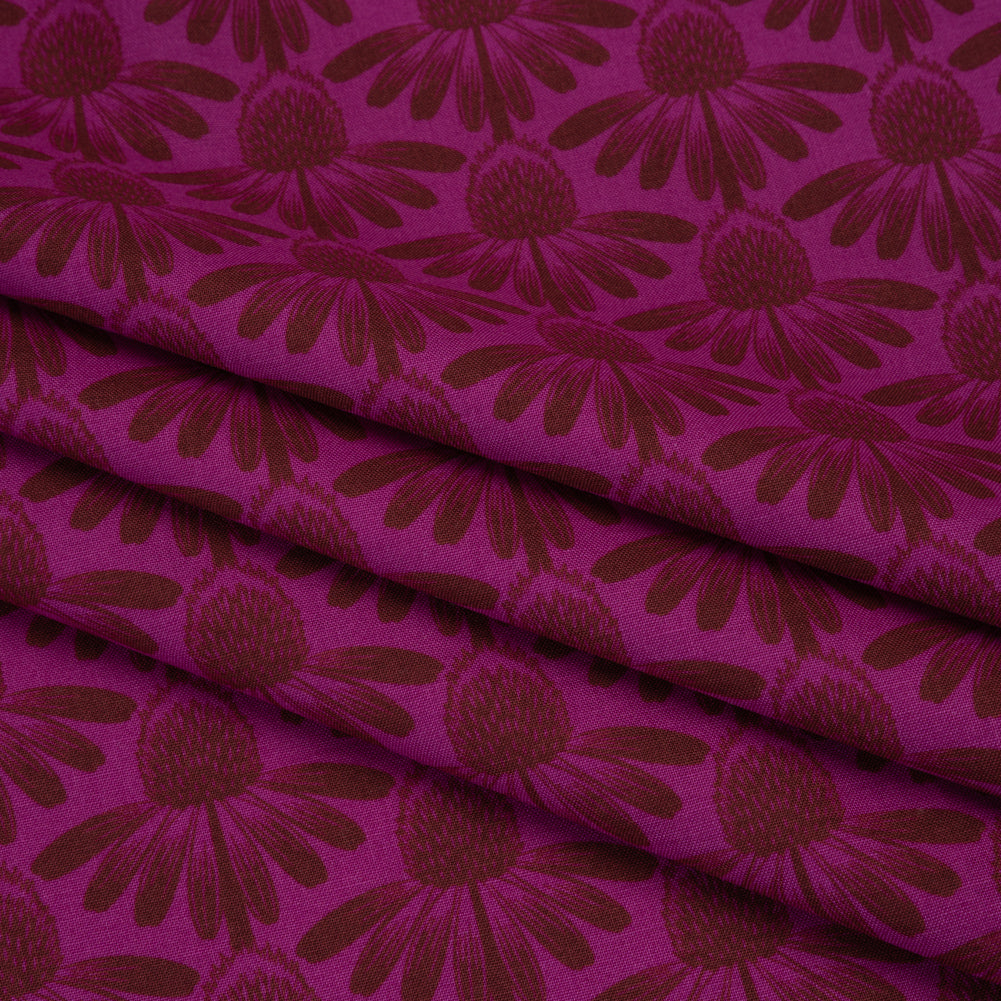 Printed Quilting Cotton by Anna Maria Textiles for Northcott - Magenta Coneflower Floral - Indelible Collection - Folded