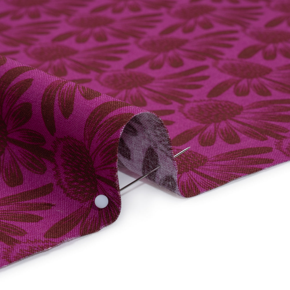 Printed Quilting Cotton by Anna Maria Textiles for Northcott - Magenta Coneflower Floral - Indelible Collection - Detail