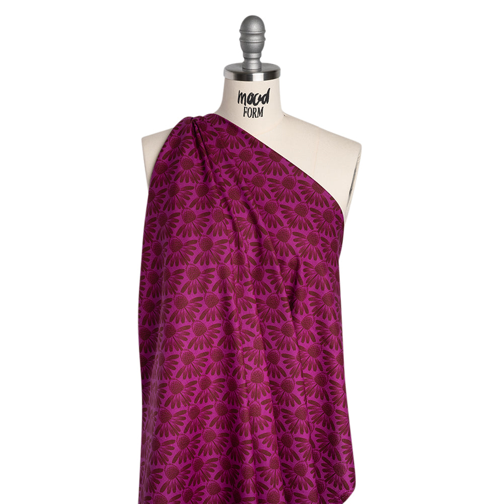 Printed Quilting Cotton by Anna Maria Textiles for Northcott - Magenta Coneflower Floral - Indelible Collection - Drape