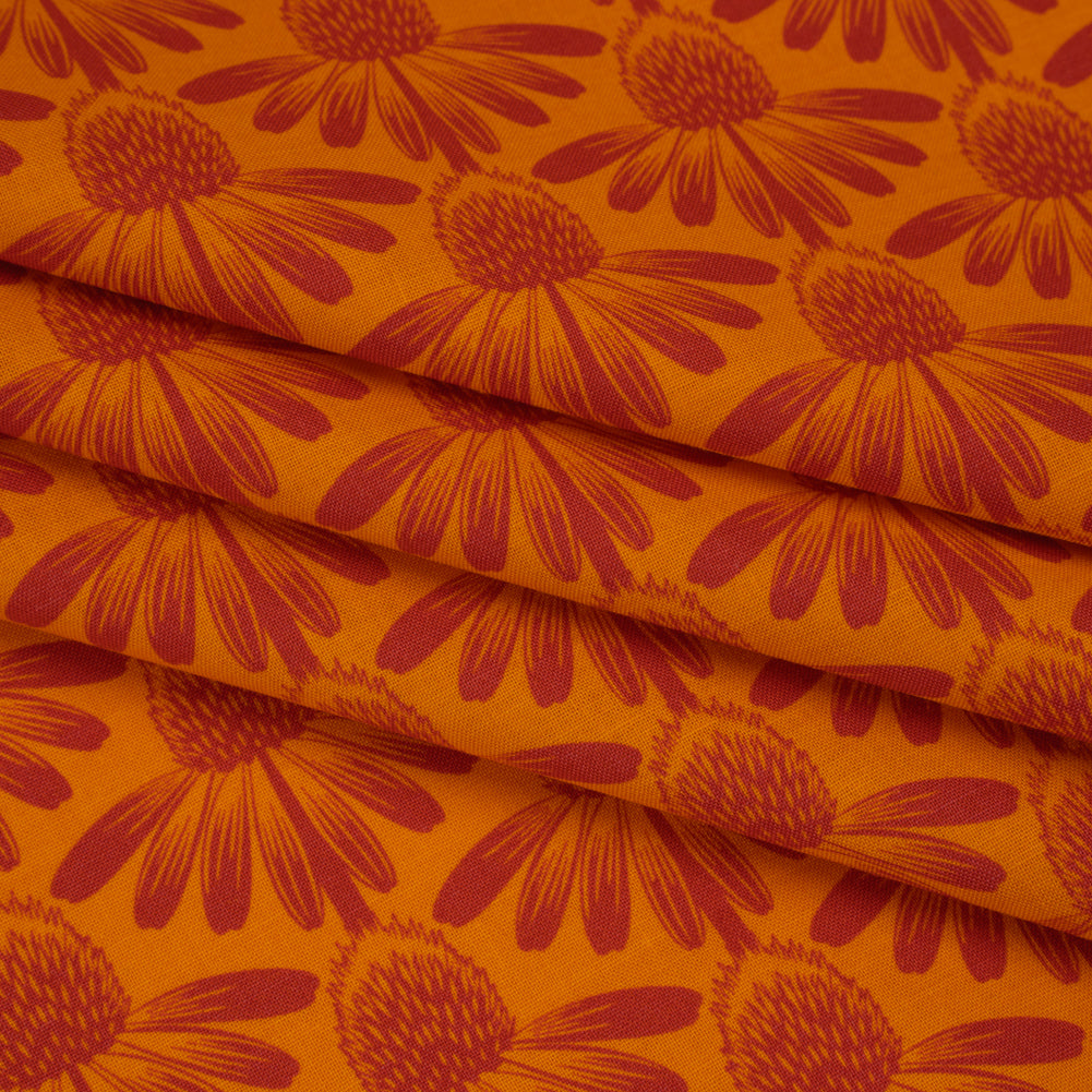 Printed Quilting Cotton by Anna Maria Textiles for Northcott - Tangerine Coneflower Floral - Indelible Collection - Folded