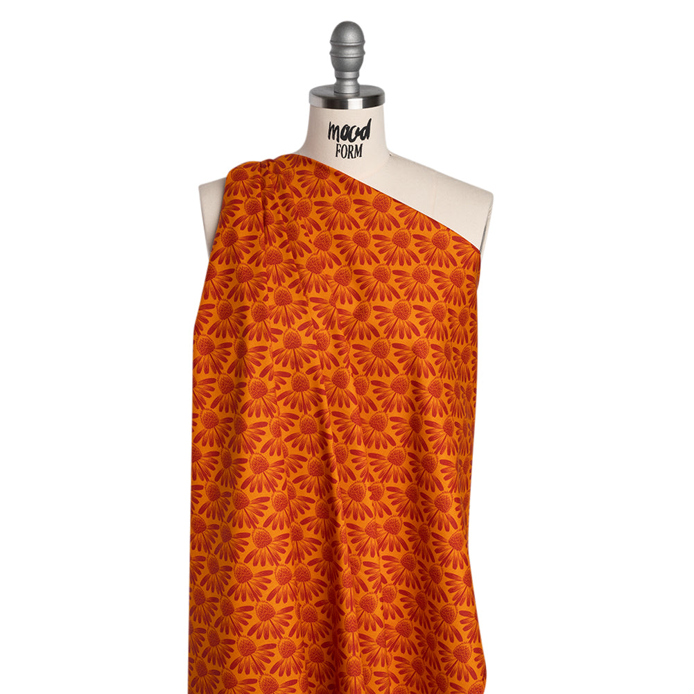 Printed Quilting Cotton by Anna Maria Textiles for Northcott - Tangerine Coneflower Floral - Indelible Collection - Drape