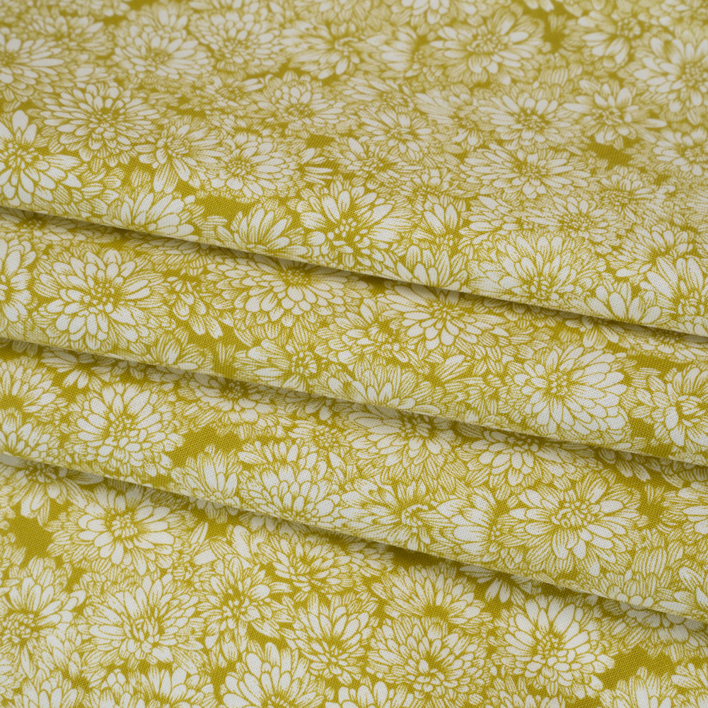 Printed Quilting Cotton by Anna Maria Textiles for Northcott - Golden Mums Floral - Indelible Collection - Folded