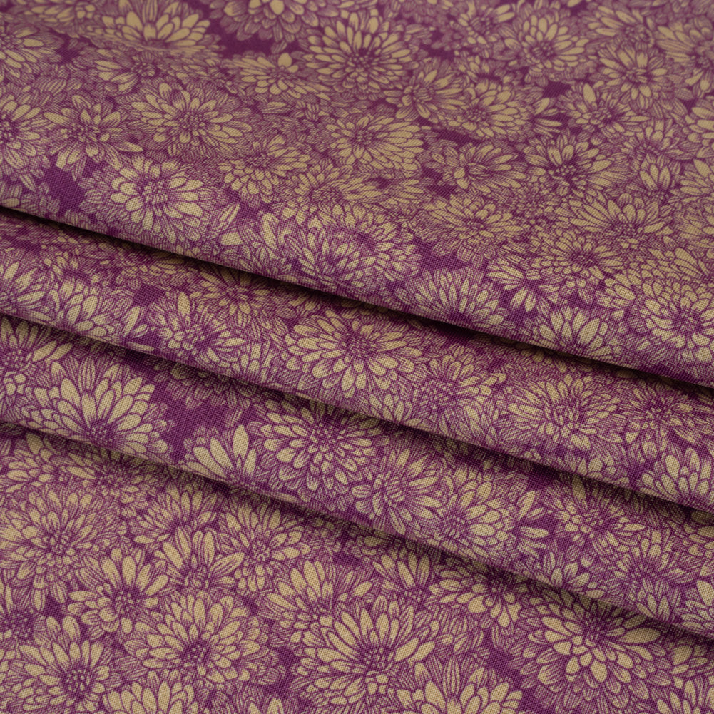 Printed Quilting Cotton by Anna Maria Textiles for Northcott - Mauve Mums Floral - Indelible Collection - Folded
