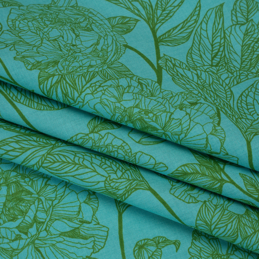 Printed Quilting Cotton by Anna Maria Textiles for Northcott - Jade Peony Floral - Indelible Collection - Folded