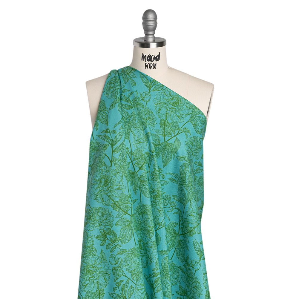 Printed Quilting Cotton by Anna Maria Textiles for Northcott - Jade Peony Floral - Indelible Collection - Drape