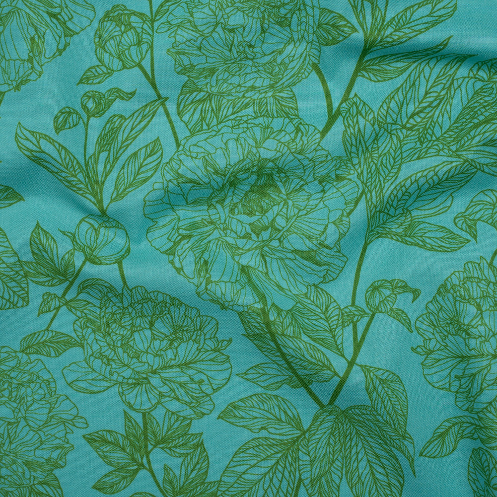 Printed Quilting Cotton by Anna Maria Textiles for Northcott - Jade Peony Floral - Indelible Collection