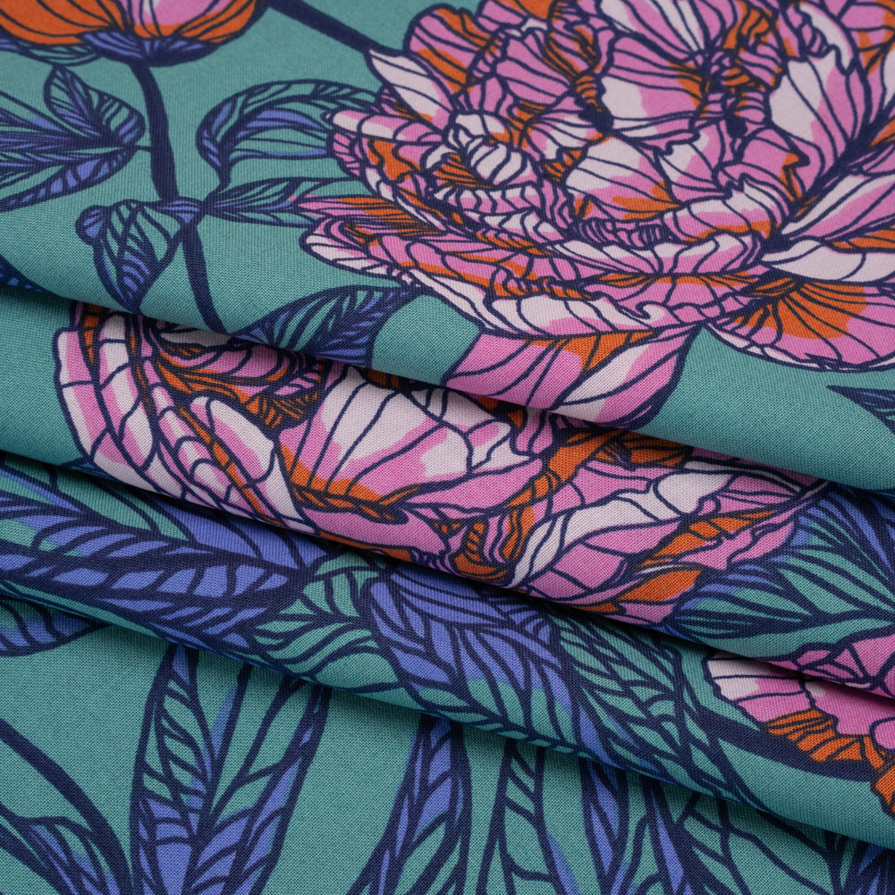 Wide Backing Quilting Cotton by Anna Maria Textiles for Northcott, 108" Wide - Jade Peony Floral - Indelible Wide Backing Collection - Folded