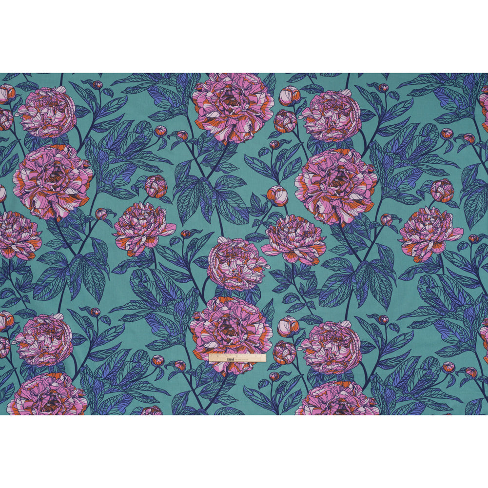 Wide Backing Quilting Cotton by Anna Maria Textiles for Northcott, 108" Wide - Jade Peony Floral - Indelible Wide Backing Collection - Full