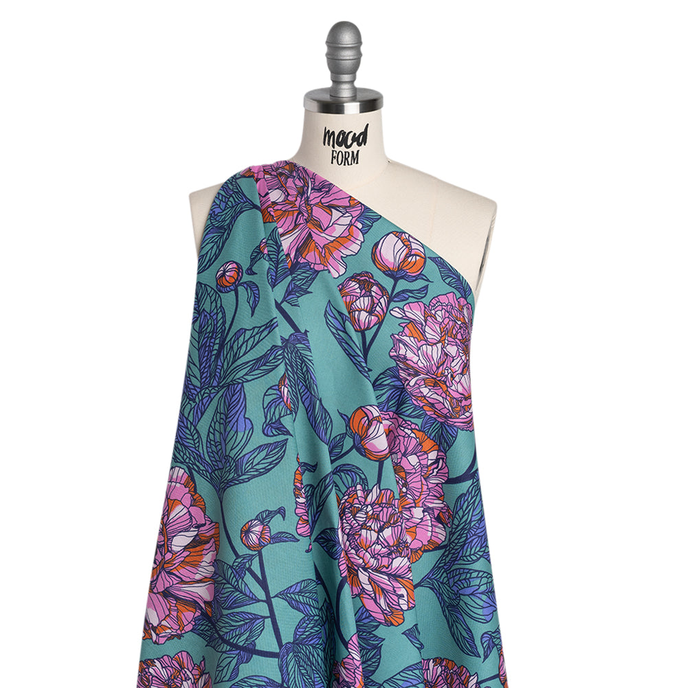 Wide Backing Quilting Cotton by Anna Maria Textiles for Northcott, 108" Wide - Jade Peony Floral - Indelible Wide Backing Collection - Drape