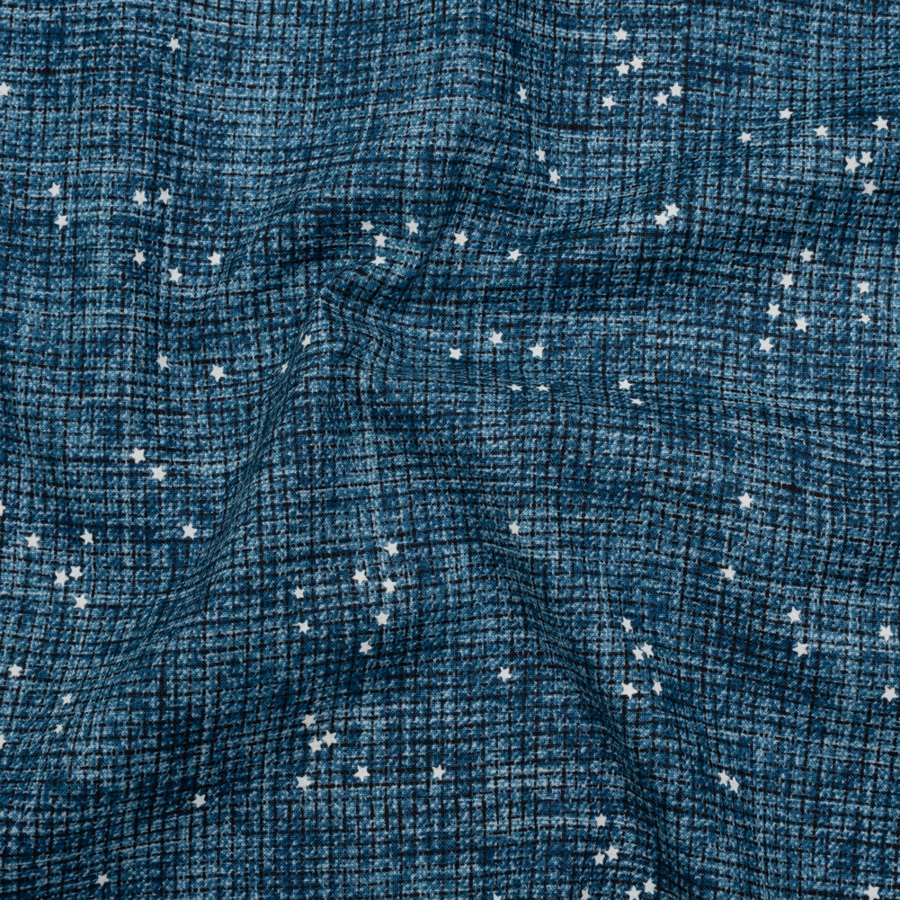 Printed Quilting Cotton by Ghazal Razavi for FIGO Studio - Blue Checks and Stars - Stash Collection Drape