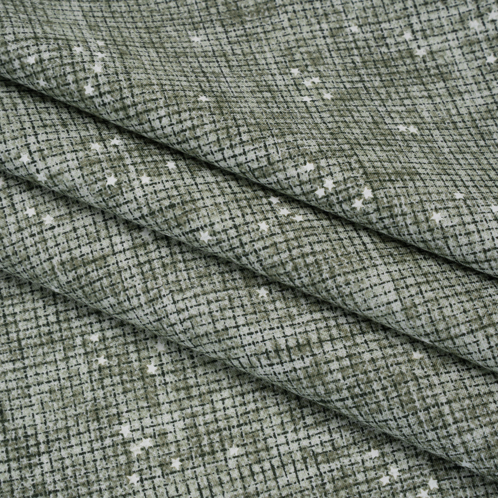 Printed Quilting Cotton by Ghazal Razavi for FIGO Studio - Sage Checks and Stars - Stash Collection - Detail