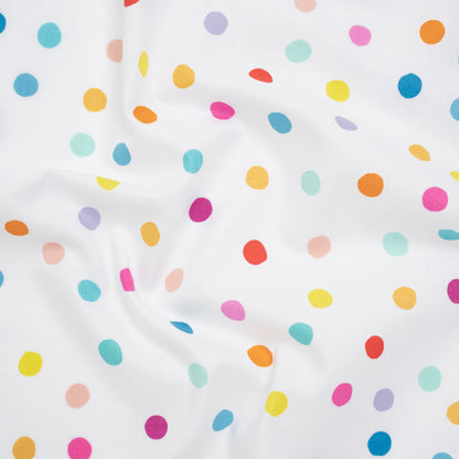 Printed Quilting Cotton by Ghazal Razavi for FIGO Studio - Rainbow and White Pom Poms - Dovetail Collection