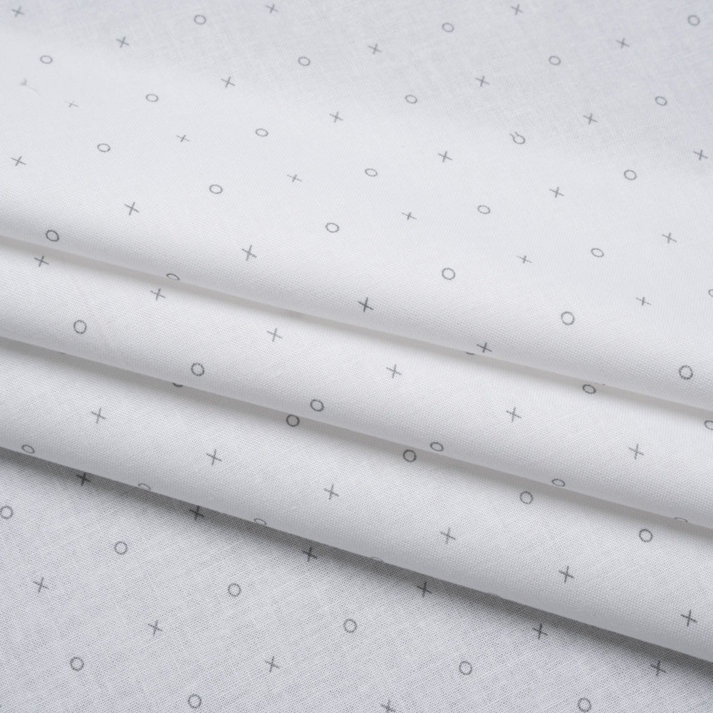 Printed Quilting Cotton by Ghazal Razavi for FIGO Studio - White and Gray XO Grid - Dovetail Collection - Folded