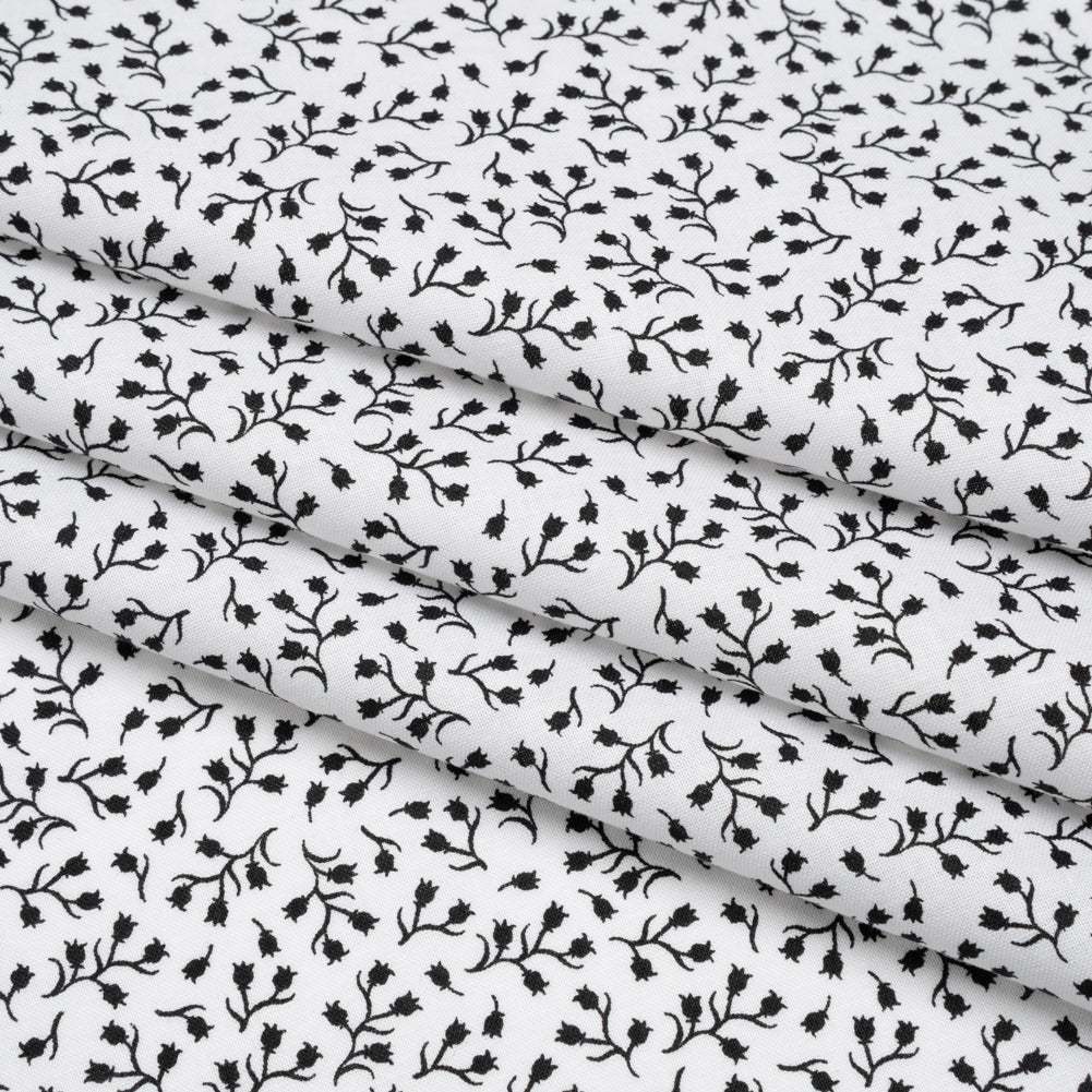 Printed Quilting Cotton by Patrick Lose for Northcott - Black on White Baby's Breath Floral - Basically Black & White Collection - Folded
