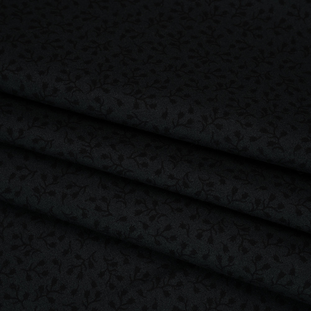 Printed Quilting Cotton by Patrick Lose for Northcott - Black on Black Baby's Breath Floral - Basically Black & White Collection Folded