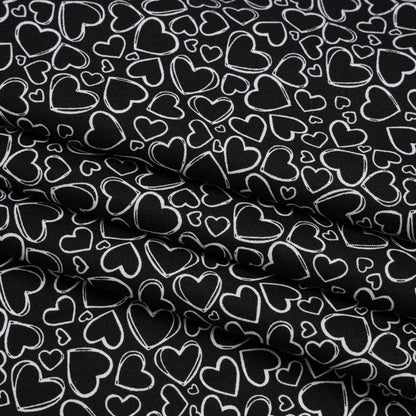 Printed Quilting Cotton by Patrick Lose for Northcott - White on Black Doodle Hearts - Basically Black & White Collection