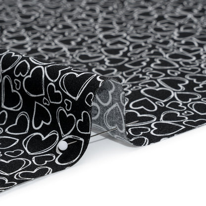 Printed Quilting Cotton by Patrick Lose for Northcott - White on Black Doodle Hearts - Basically Black & White Collection