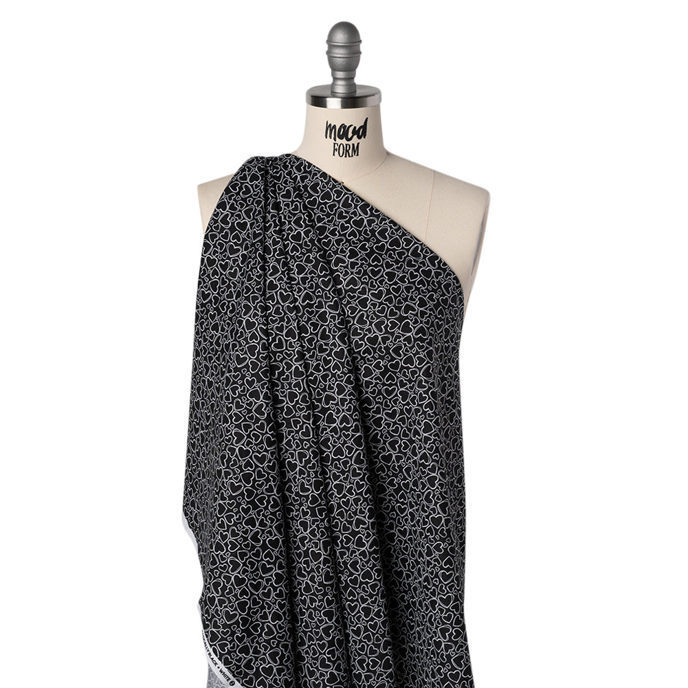 Printed Quilting Cotton by Patrick Lose for Northcott - White on Black Doodle Hearts - Basically Black & White Collection - Drape