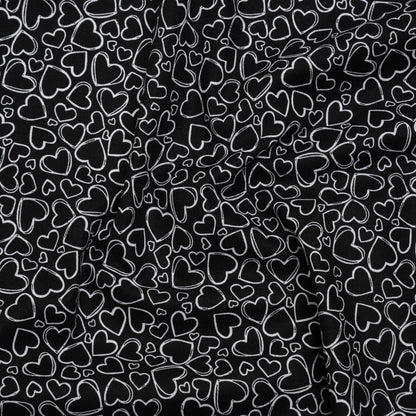 Printed Quilting Cotton by Patrick Lose for Northcott - White on Black Doodle Hearts - Basically Black & White Collection