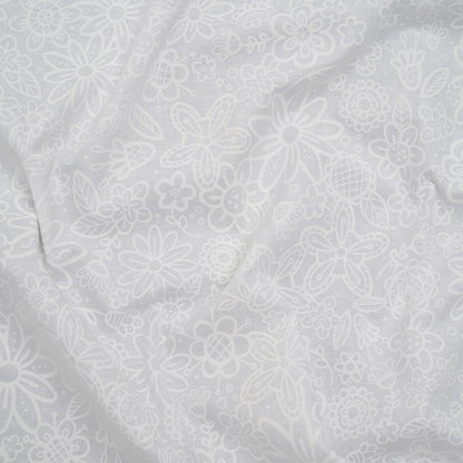 Printed Quilting Cotton by Patrick Lose for Northcott - White on White Groovy Garden Floral - Basically Black & White Collection