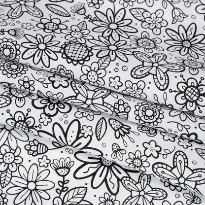 Printed Quilting Cotton by Patrick Lose for Northcott - Black on White Groovy Garden Floral - Basically Black & White Collection