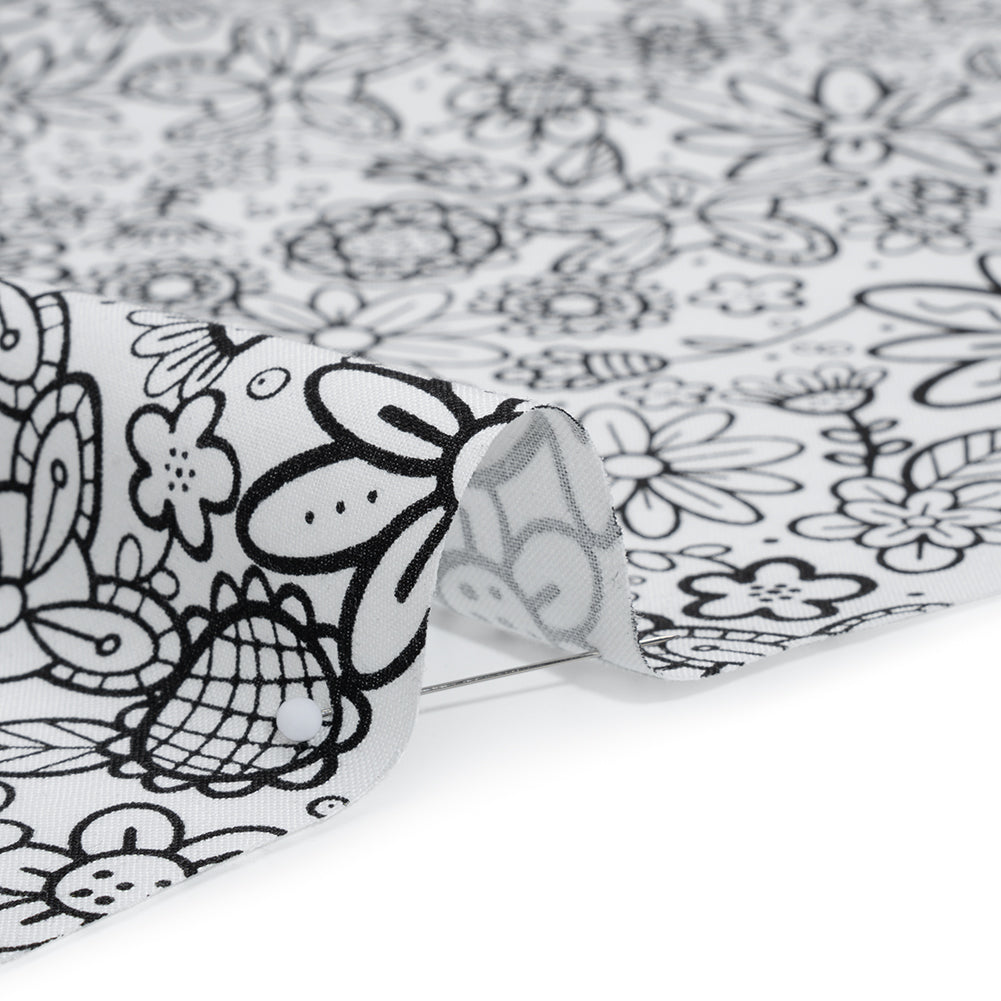 Printed Quilting Cotton by Patrick Lose for Northcott - Black on White Groovy Garden Floral - Basically Black & White Collection - Detail