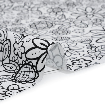 Printed Quilting Cotton by Patrick Lose for Northcott - Black on White Groovy Garden Floral - Basically Black & White Collection
