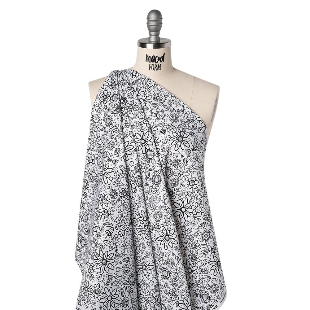 Printed Quilting Cotton by Patrick Lose for Northcott - Black on White Groovy Garden Floral - Basically Black & White Collection - Drape