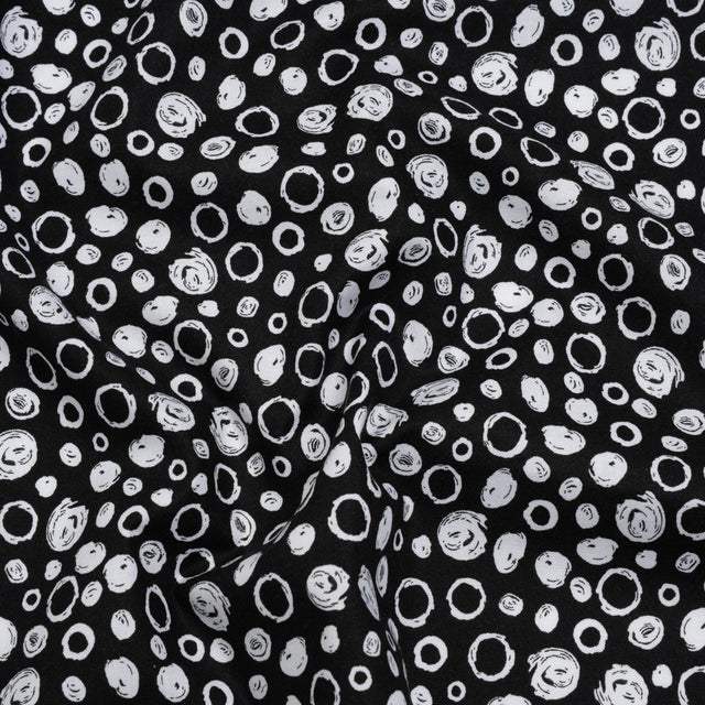 Printed Quilting Cotton by Patrick Lose for Northcott - White on Black Scribble Spots - Basically Black & White Collection