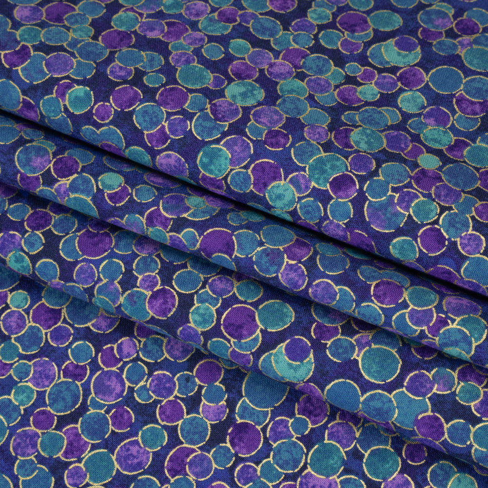 Metallic Printed Quilting Cotton by Northcott - Deep Sea Polka Dot Confetti - Shimmer Collection Folded