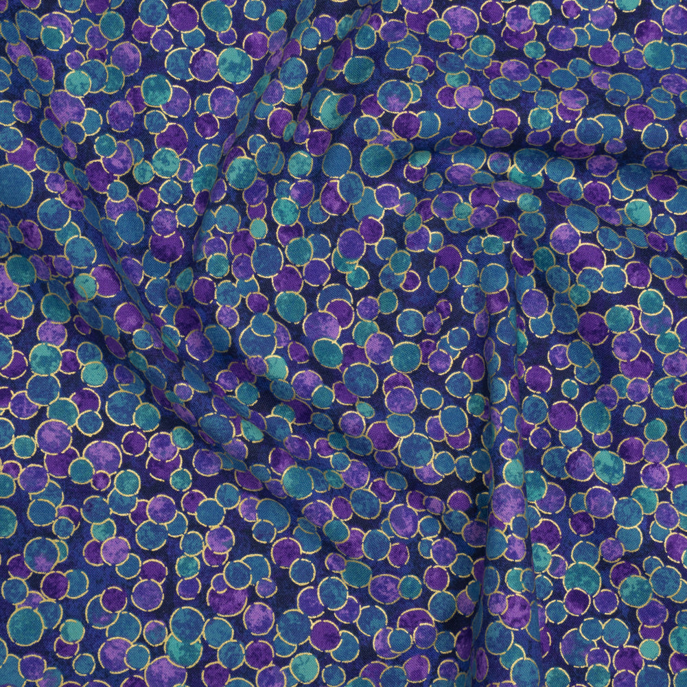 Metallic Printed Quilting Cotton by Northcott - Deep Sea Polka Dot Confetti - Shimmer Collection