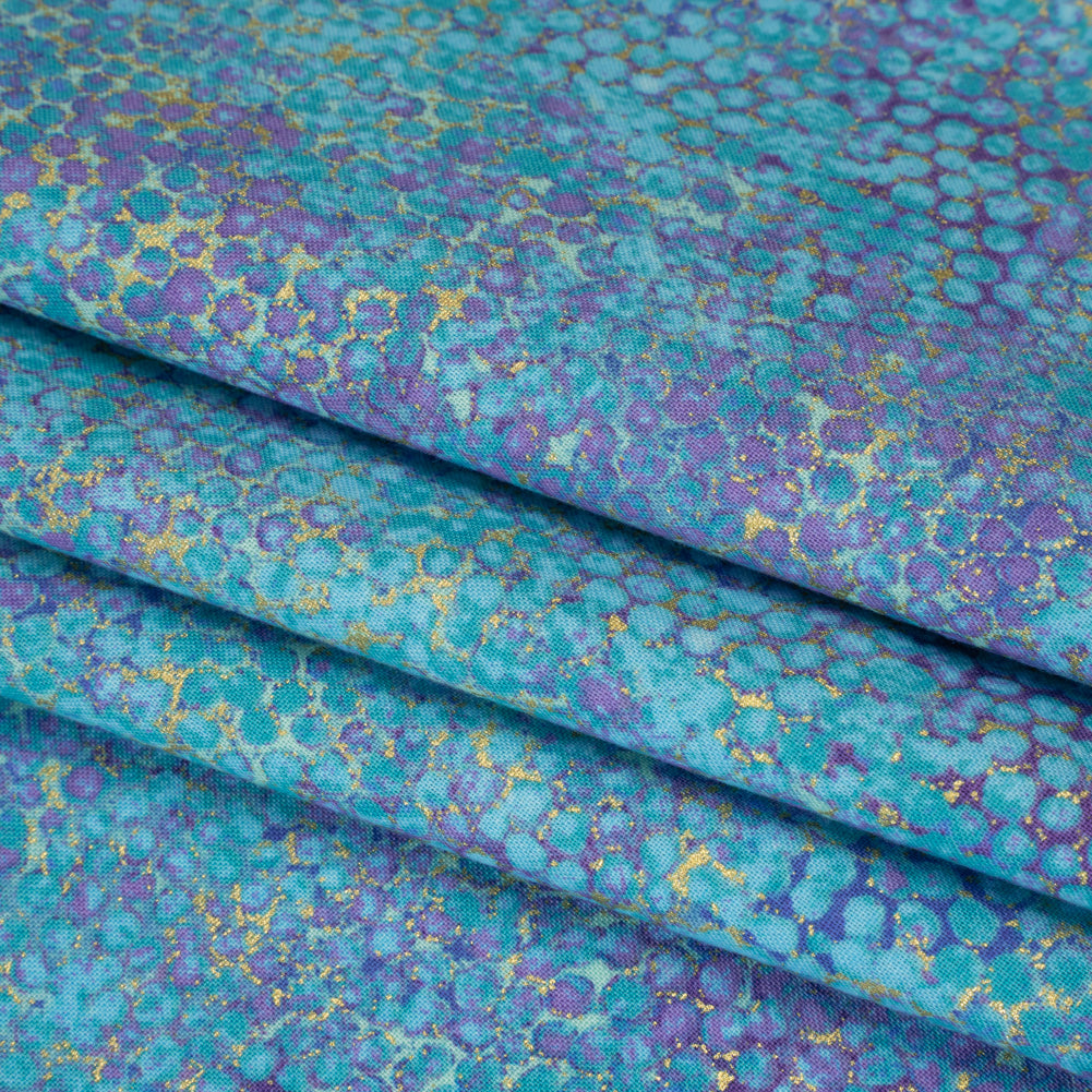 Metallic Printed Quilting Cotton by Northcott - Deep Sea Pebbles - Shimmer Collection Folded