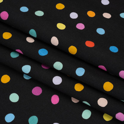 Printed Quilting Cotton by Ghazal Razavi for FIGO Studio - Black and Rainbow Pom Poms - Dusk Collection