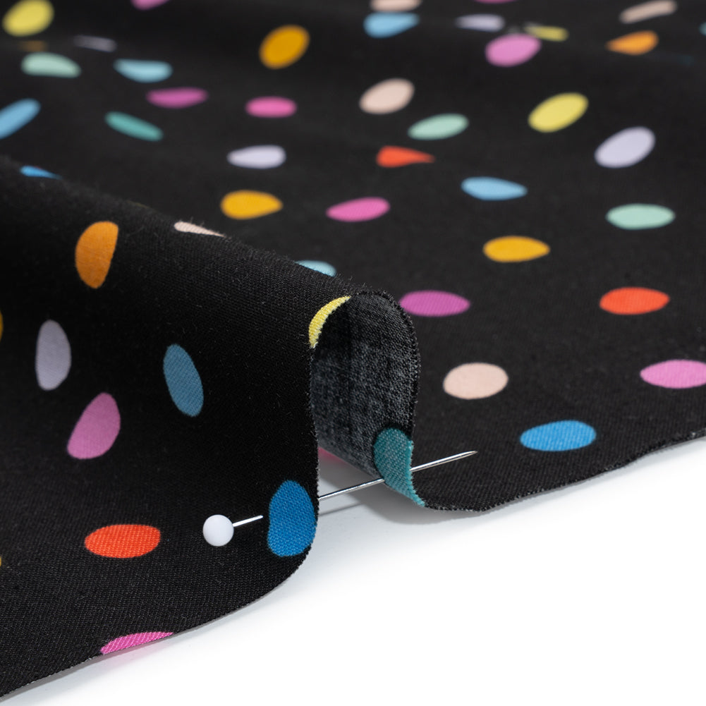 Printed Quilting Cotton by Ghazal Razavi for FIGO Studio - Black and Rainbow Pom Poms - Dusk Collection - Detail