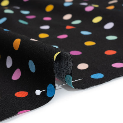 Printed Quilting Cotton by Ghazal Razavi for FIGO Studio - Black and Rainbow Pom Poms - Dusk Collection